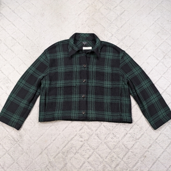 Madewell Jacket Women's XL Green Plaid Flannel Boxy Button Up Shirt Heavy - Picture 1 of 9